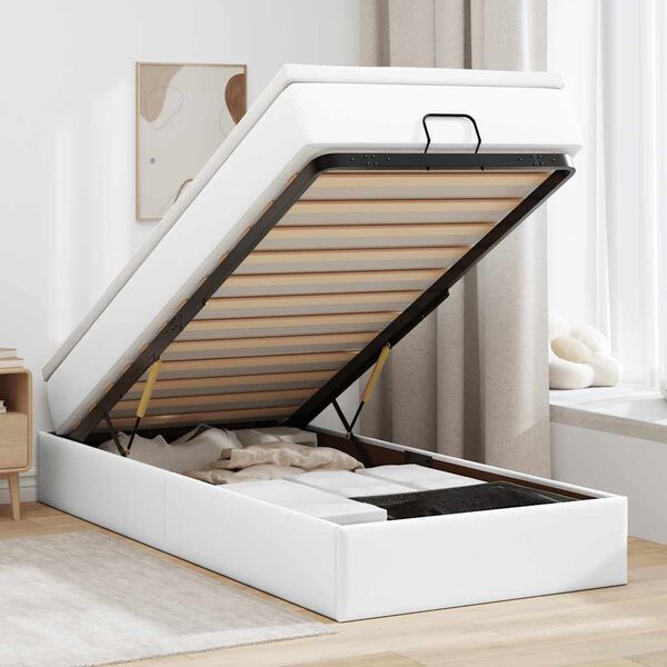 vidaXL Οθωμανικό κρεβάτι με στρώμα Λευκό 100x200cm Faux Leather