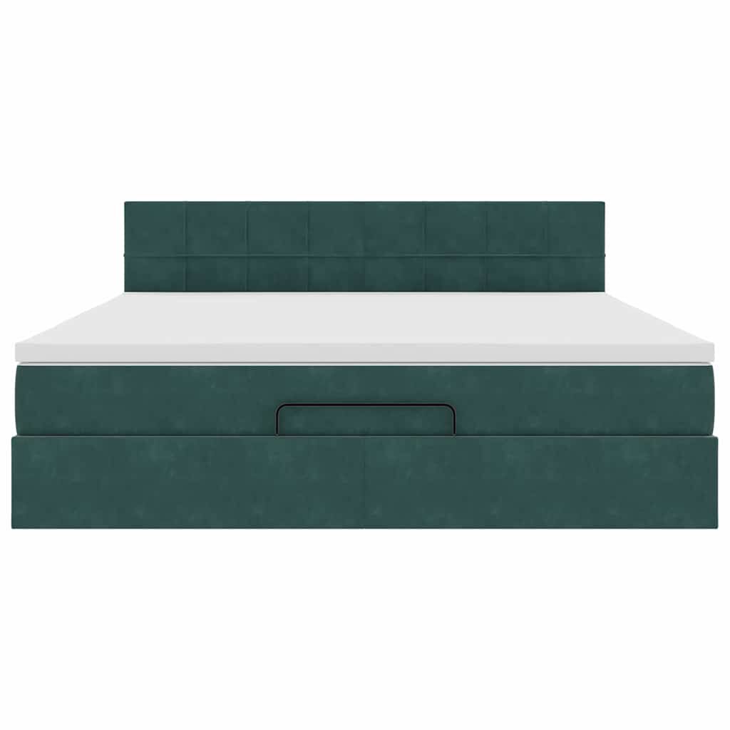 vidaXL Οθωμανικό κρεβάτι με στρώμα & LEDs Dark Green 160x200cm Velvet