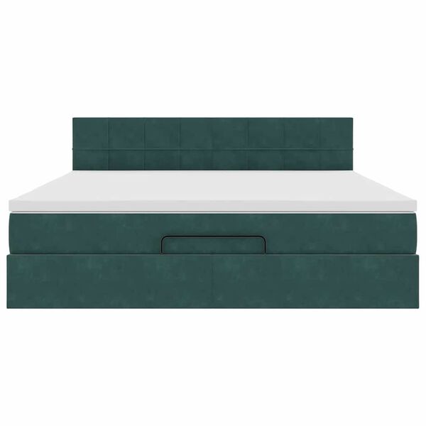 vidaXL Οθωμανικό κρεβάτι με στρώμα & LEDs Dark Green 160x200cm Velvet