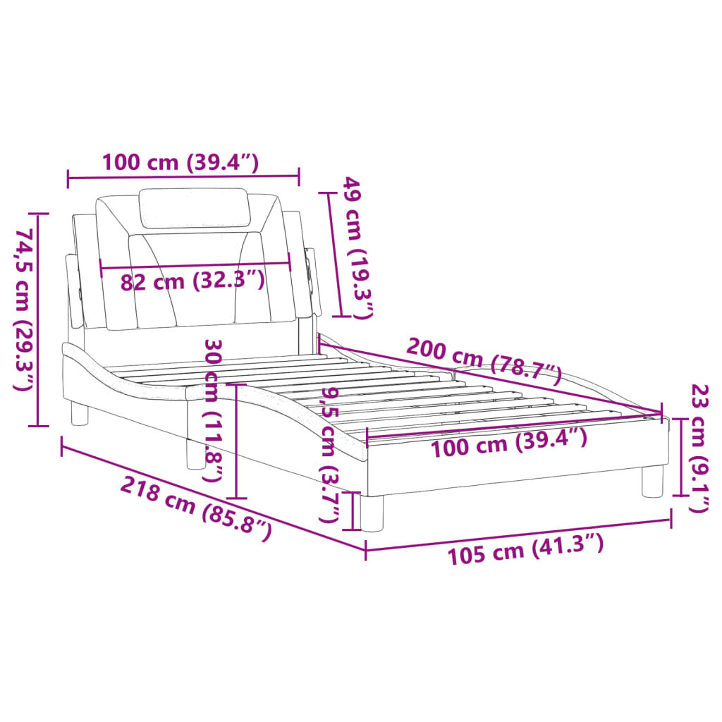 vidaXL Πλαίσιο Κρεβατιού με Κεφαλάρι Γκρι 100x200 εκ. Συνθετικό Δέρμα