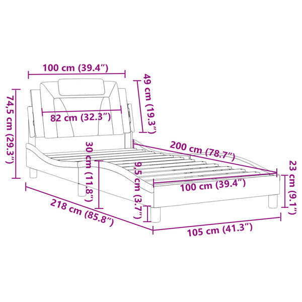 vidaXL Πλαίσιο Κρεβατιού με Κεφαλάρι Γκρι 100x200 εκ. Συνθετικό Δέρμα