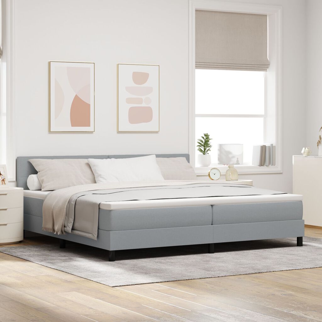 vidaXL Κρεβάτι Box Spring με Στρώμα & LED Φως Γκρι 200x200 εκ. Υφάσματος