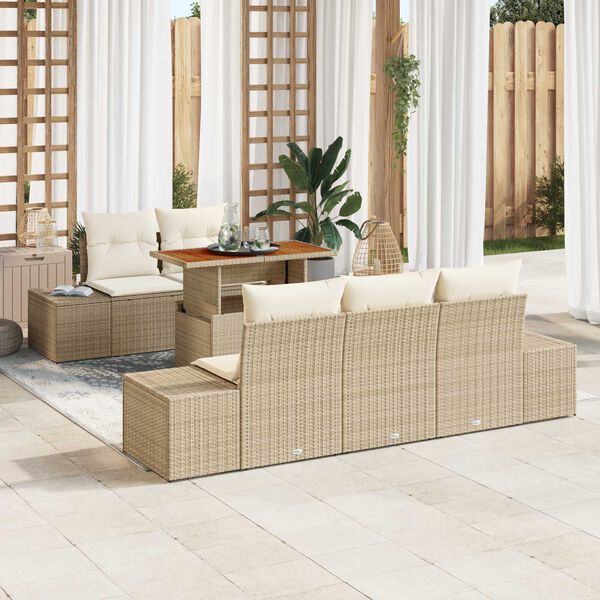 vidaXL Σετ Καναπέ Κήπου με αποθήκευση 6 pcs Μπεζ Πολυ ράταν