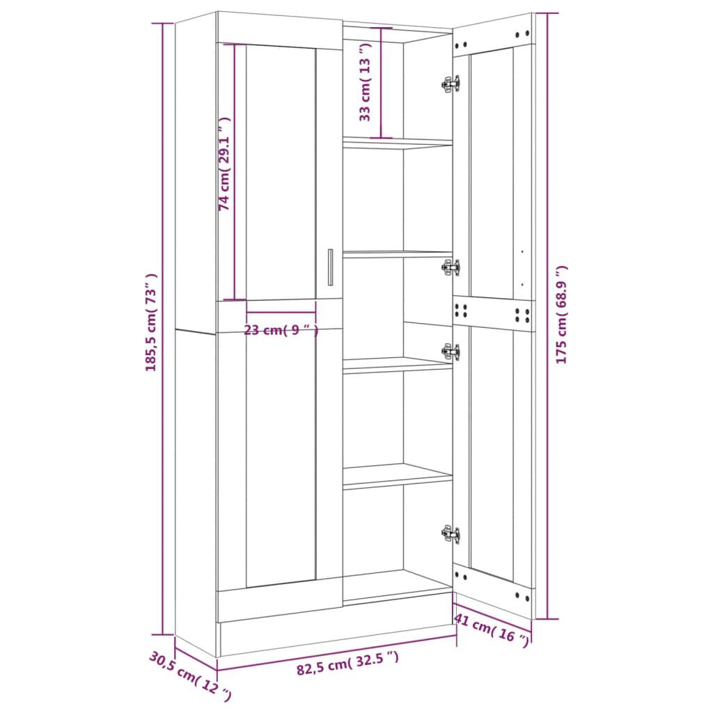 vidaXL Βιτρίνα Καφέ Δρυς 82,5x30,5x185,5 εκ. από Επεξεργασμένο Ξύλο