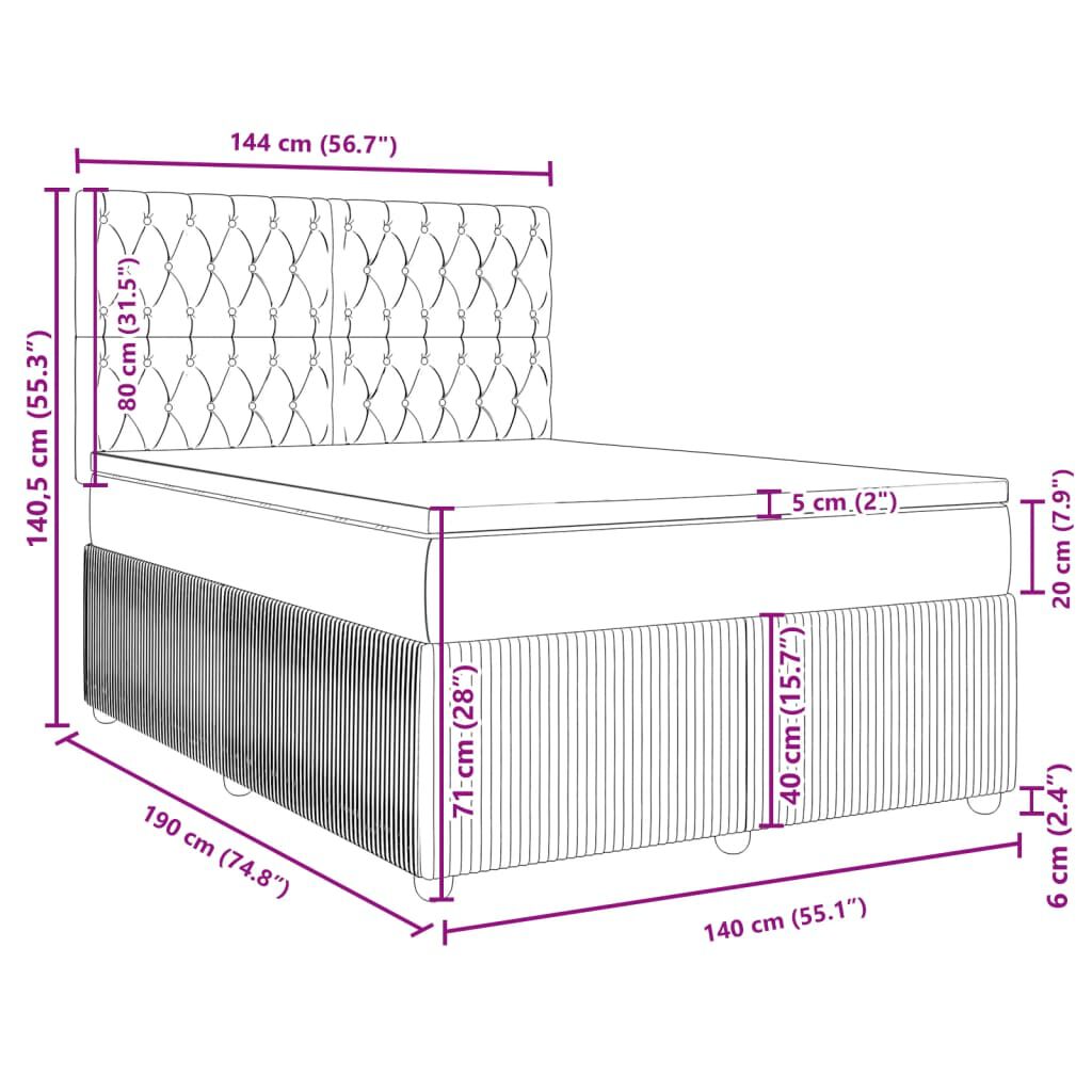vidaXL Κρεβάτι Boxspring με Στρώμα Σκούρο Γκρι 140x190 εκ. Υφασμάτινο