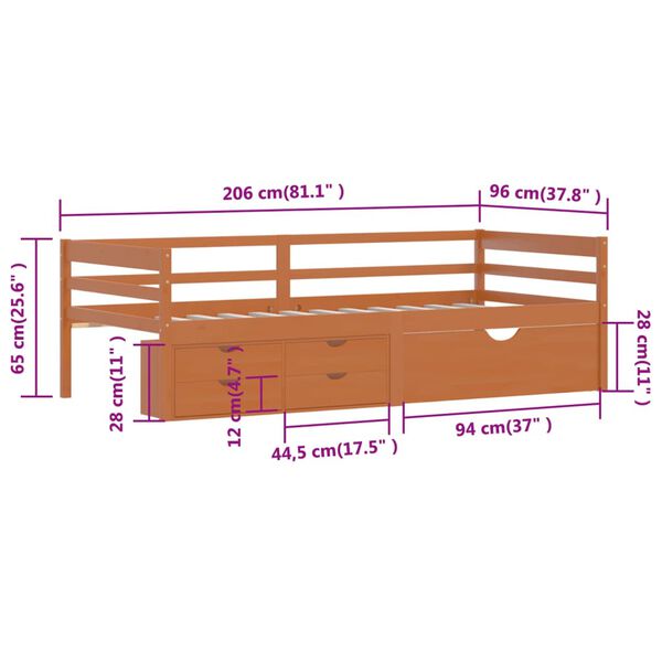 vidaXL Πλαίσιο Κρεβ. 2 Συρτάρια & Ντουλάπι Μελί 90x200εκ Ξύλο Πεύκου