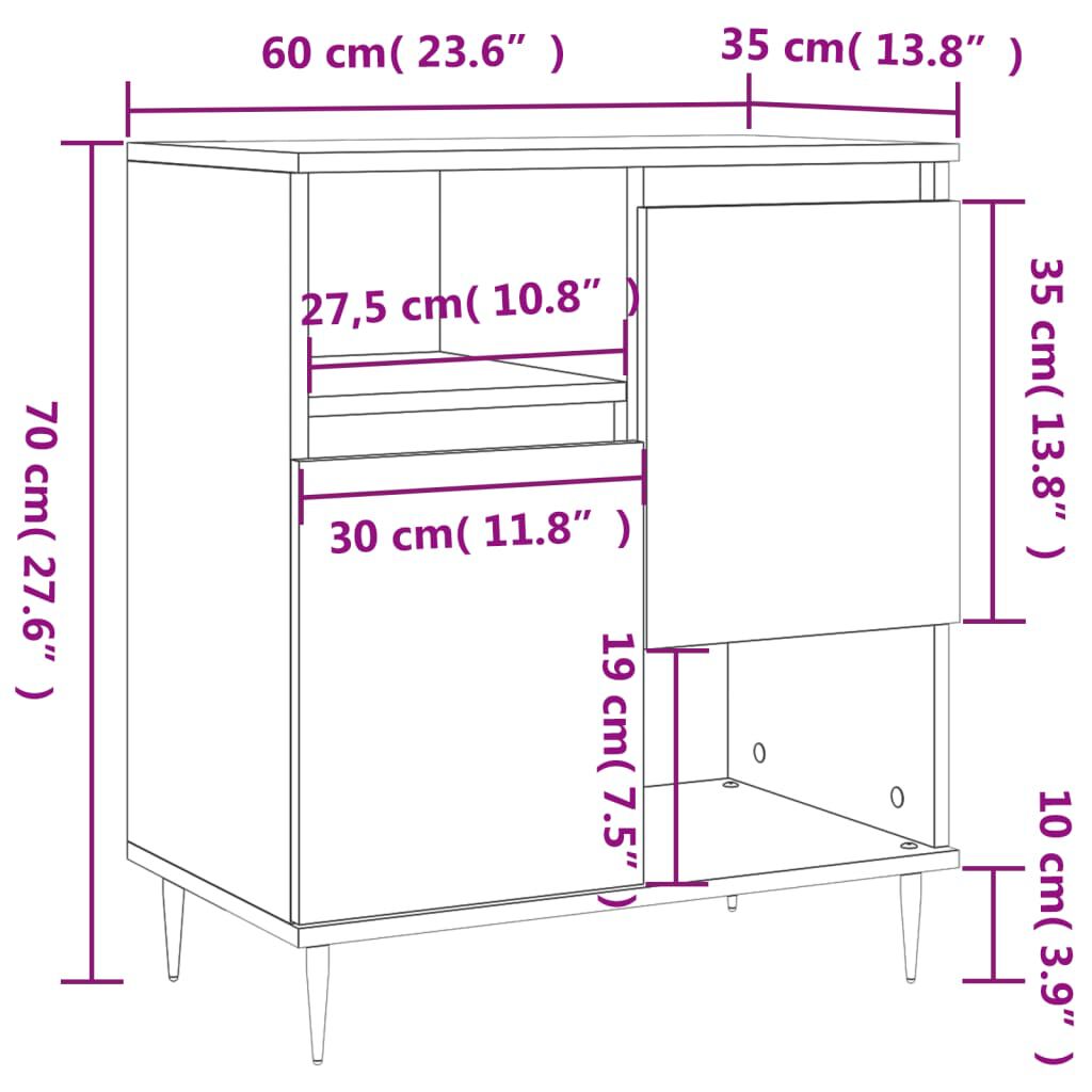 vidaXL Συρταριέρα Λευκή 60 x 35 x 70 εκ. από Επεξεργασμένο Ξύλο