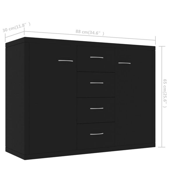 vidaXL Μπουφές Μαύρος 88 x 30 x 65 εκ. από Επεξ. Ξύλο