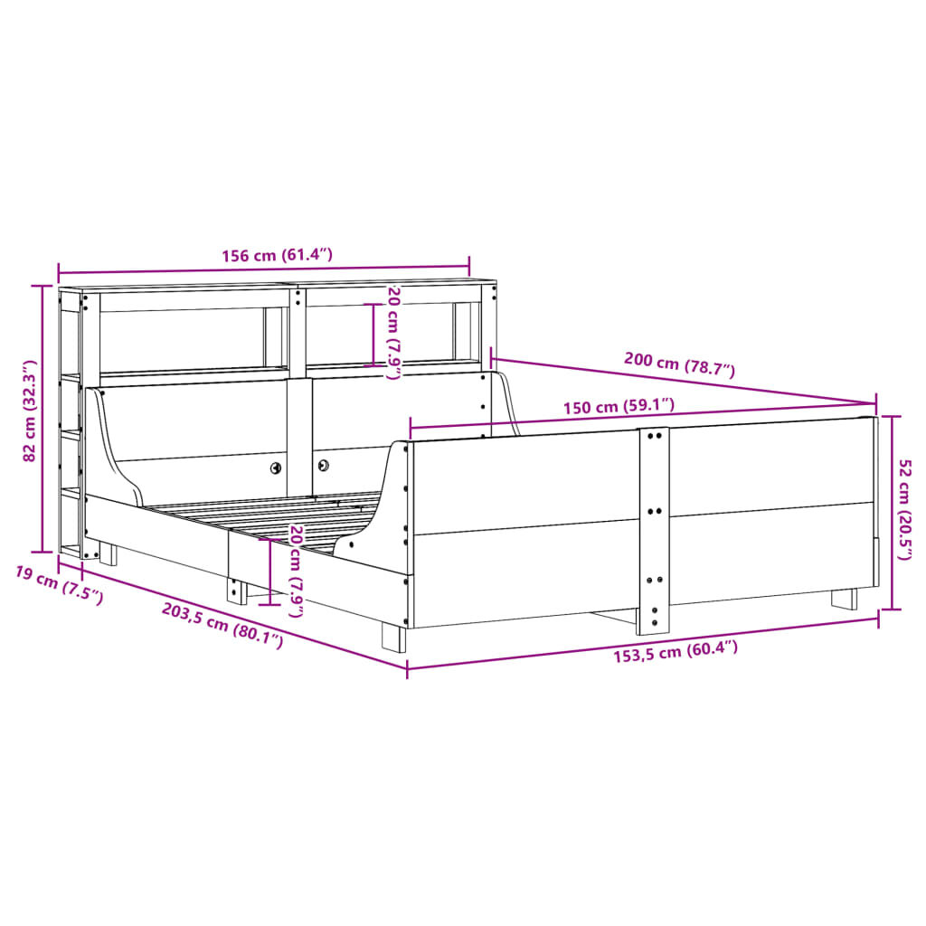 vidaXL Σκελετός Κρεβ. Χωρίς Στρώμα Λευκό 150x200 εκ Μασίφ Πεύκο