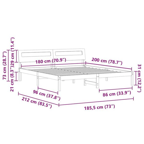 vidaXL Σκελετός Κρεβατιού Λευκό 180 x 200 cm Μασίφ ξύλο πεύκου