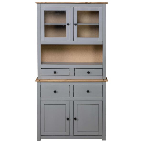 vidaXL Βιτρίνα Γκρι 93 x 40,5 x 180 εκ. Μασίφ Ξύλο Πεύκου Σειρά Panama