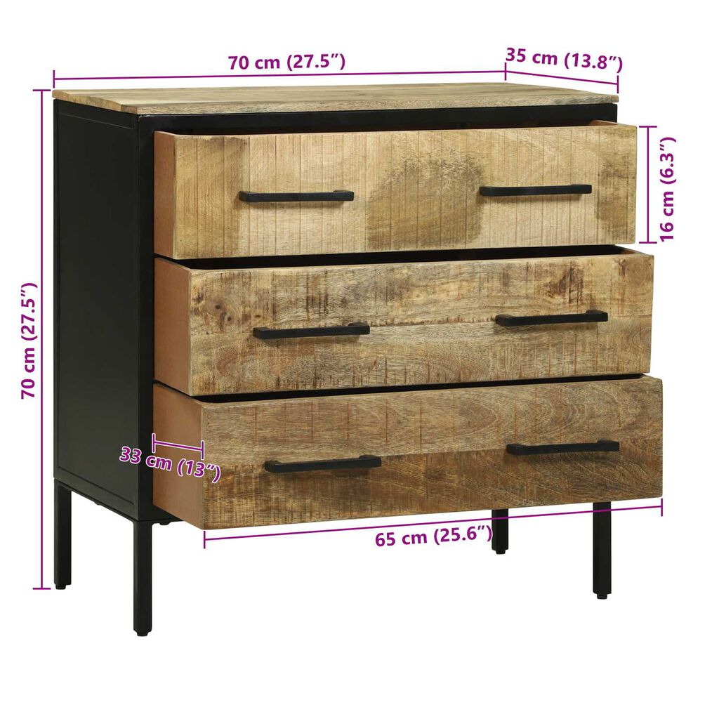 vidaXL Μπουφές 70x35x70 εκ Συμπαγές Ρουστίκ Ξύλο Μάνγκο