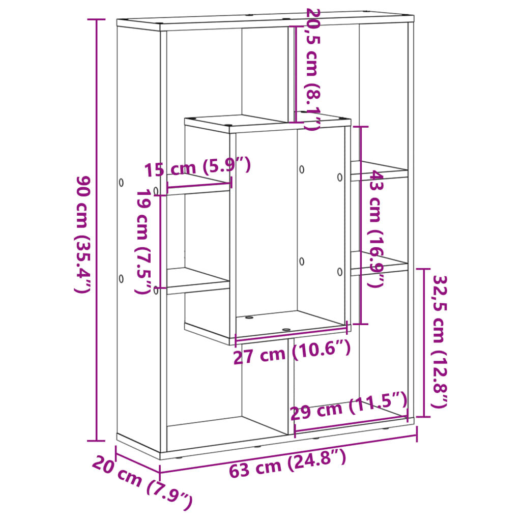 vidaXL Βιβλιοθήκη Γκρι Sonoma 63x20x90 εκ. από Επεξεργ. Ξύλο