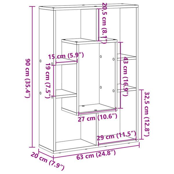 vidaXL Βιβλιοθήκη Γκρι Sonoma 63x20x90 εκ. από Επεξεργ. Ξύλο