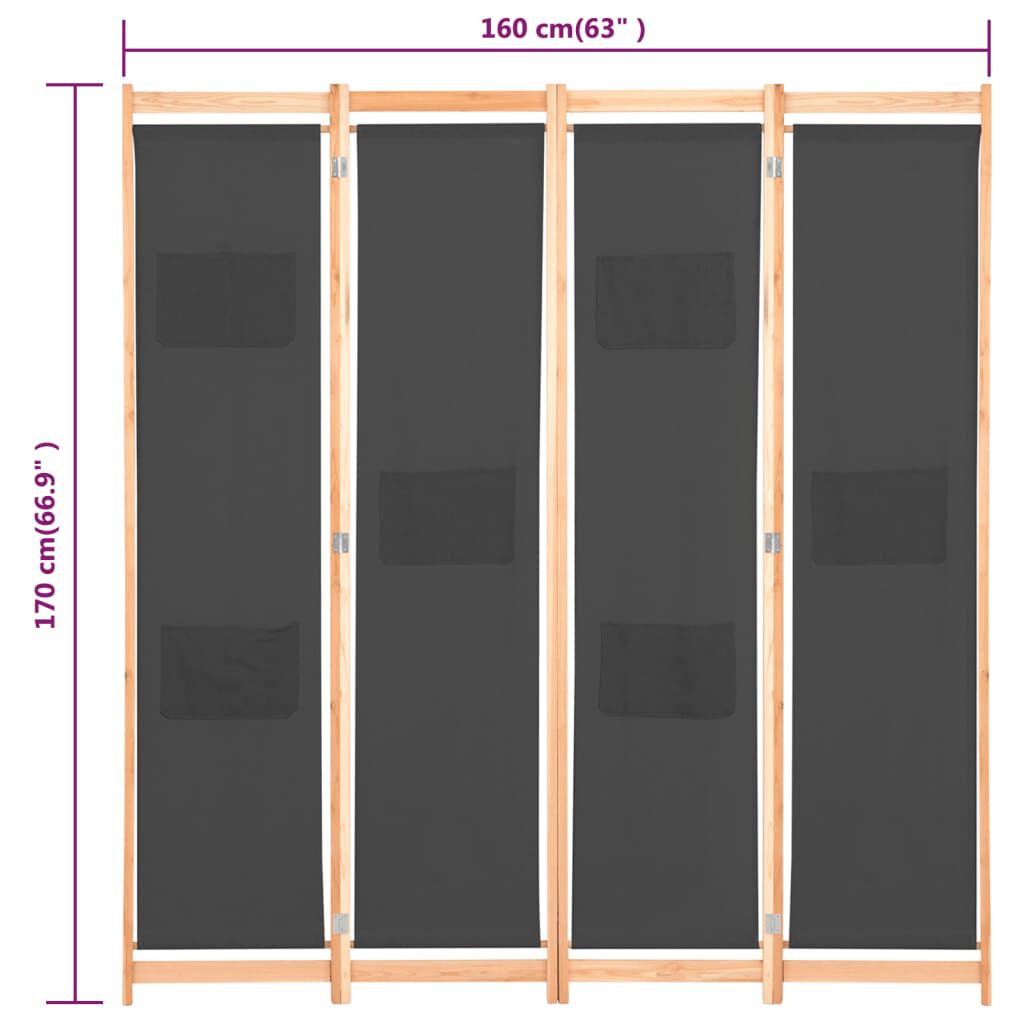 vidaXL Διαχωριστικό Δωματίου με 4 Πάνελ Γκρι 160x170x4 εκ. Υφασμάτινο