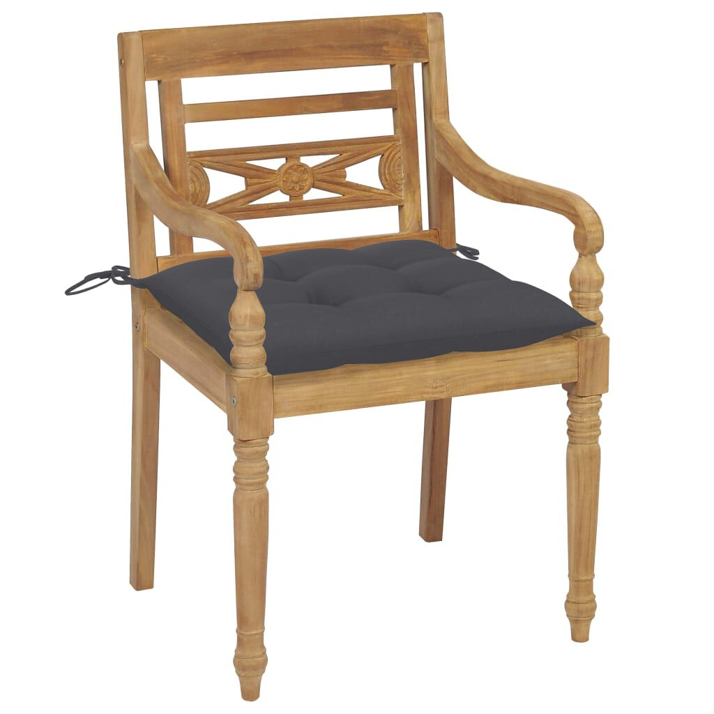 vidaXL Καρέκλες Batavia 2 τεμ. από Μασίφ Ξύλο Teak & Ανθρακί Μαξιλάρια