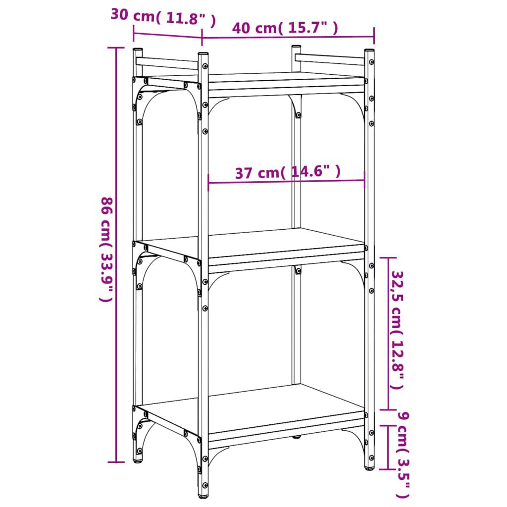 vidaXL Βιβλιοθήκη 3 Επιπέδων Γκρι Sonoma 40x30x86 εκ. Επεξεργ. Ξύλο