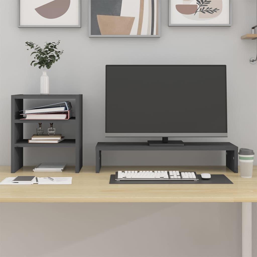 vidaXL Βάση Οθόνης Γκρι 81x20x30 εκ. από Μασίφ Ξύλο Πεύκου