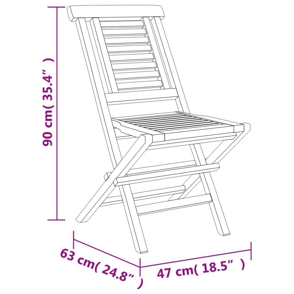 vidaXL Καρέκλες Κήπου Πτυσσόμενες 2 τεμ. 47x63x90 εκ. Μασίφ Ξύλο Teak