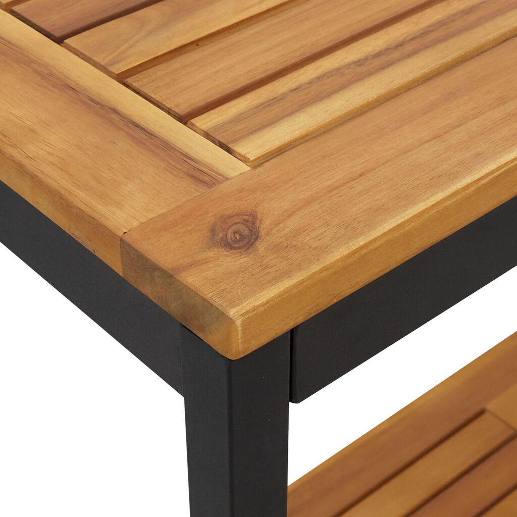 vidaXL Τραπέζι Εξωτερικού Χώρου Φυσικό & Μαύρο 35x80x75 εκ. Συμπαγές Ξύλο και Χάλυβας