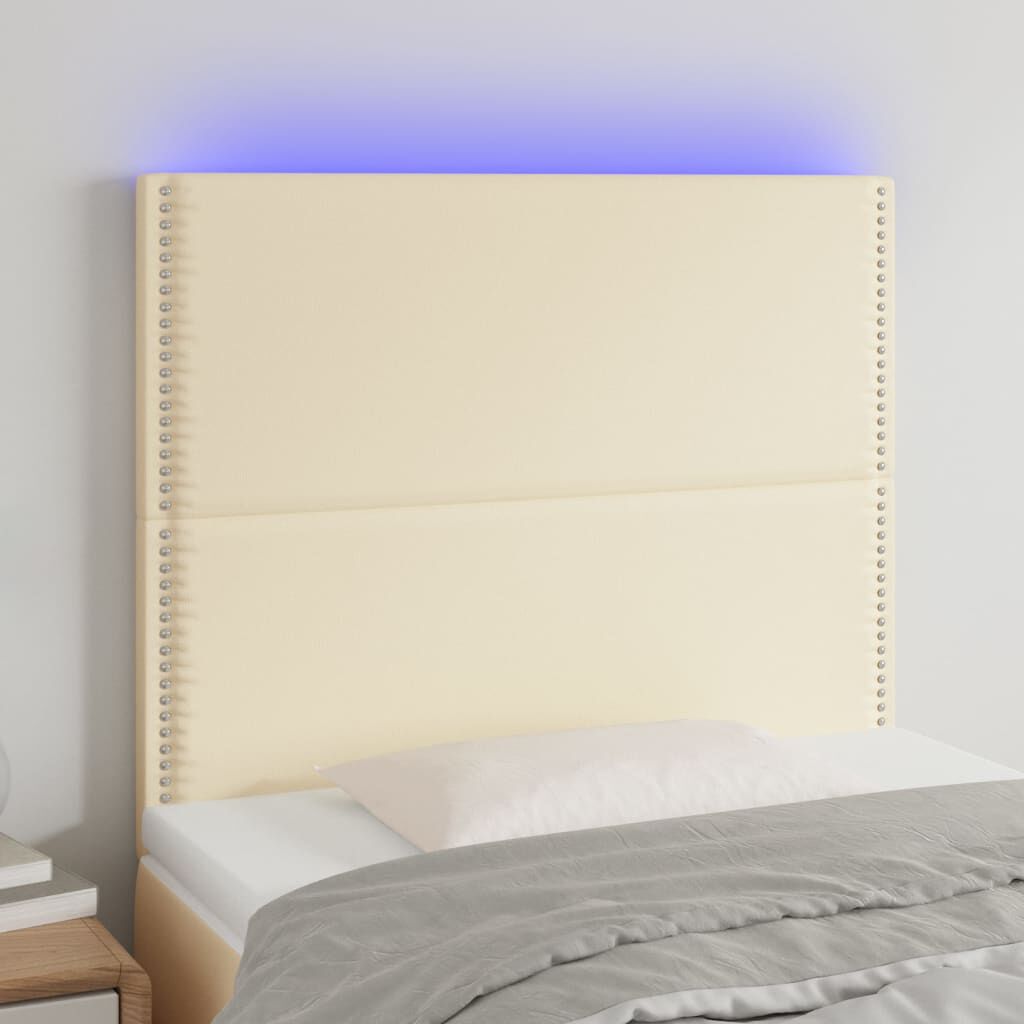 vidaXL Κεφαλάρι Κρεβατιού LED Κρεμ 100x5x118/128 εκ. Συνθετ. Δέρμα