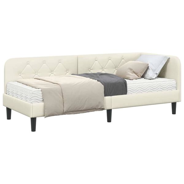 vidaXL Κρεβάτι Γωνίας με στρώμα με κεφαλάρι Κρεμ 80 x 200 cm Βελούδο
