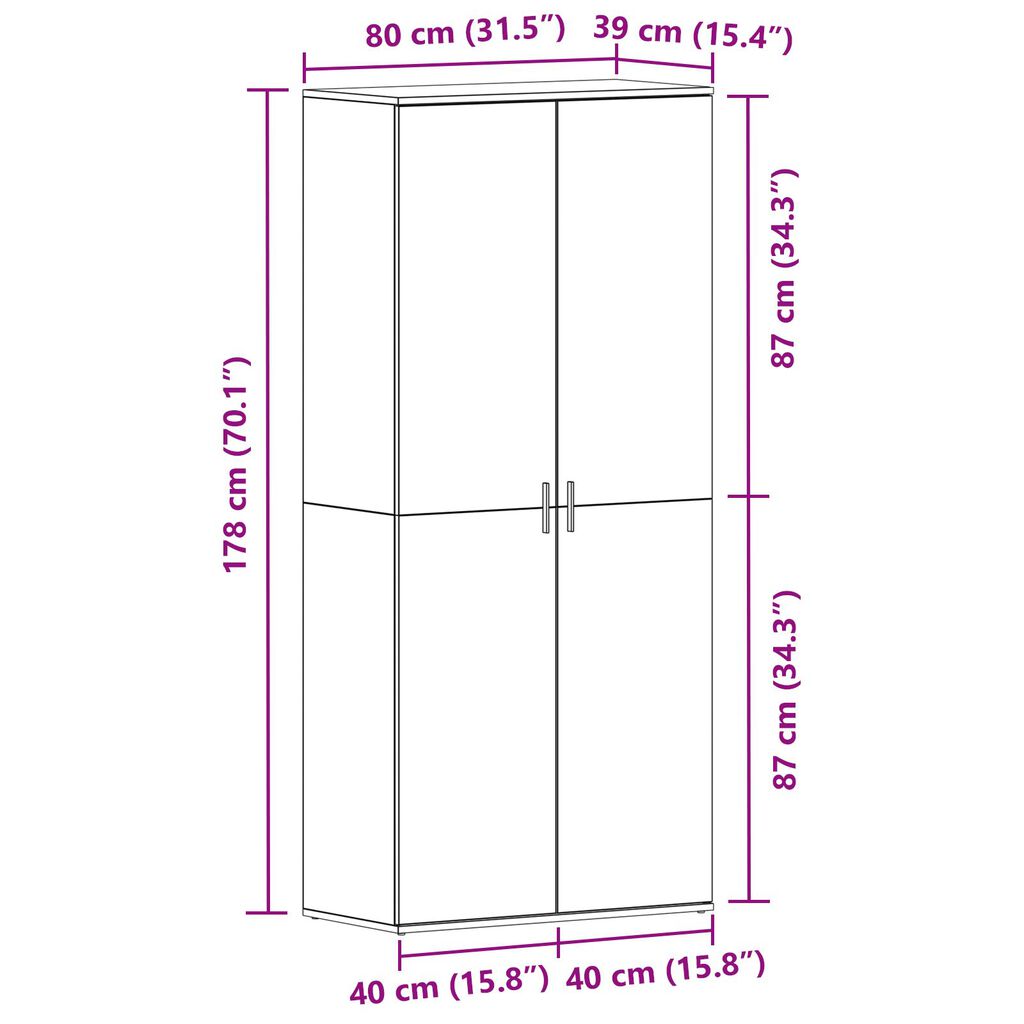 vidaXL Ντουλάπα Παπουτσιών Μαύρης Βελανιδιάς 80x39x180 εκ. Ξύλινη