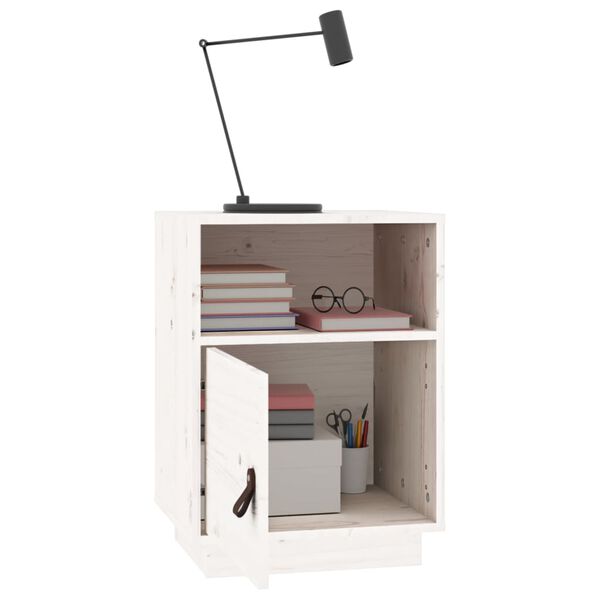 vidaXL Κομοδίνο Λευκό 40 x 34 x 55 εκ. από Μασίφ Ξύλο Πεύκου