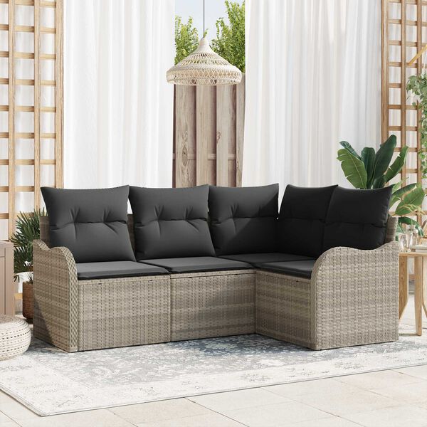 vidaXL Σετ Καναπέ Κήπου με μαξιλάρι 4 pcs Ανοιχτό γκρι Πολυ ράταν