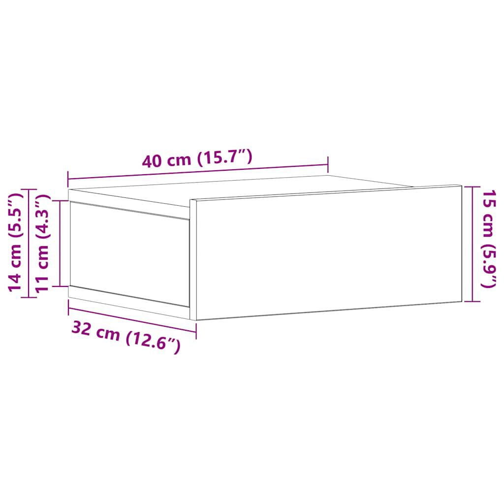 vidaXL Κομοδίνα Κρεμαστά 2 τεμ. Μαύρα 40x30x15 εκ. από Επεξ. Ξύλο