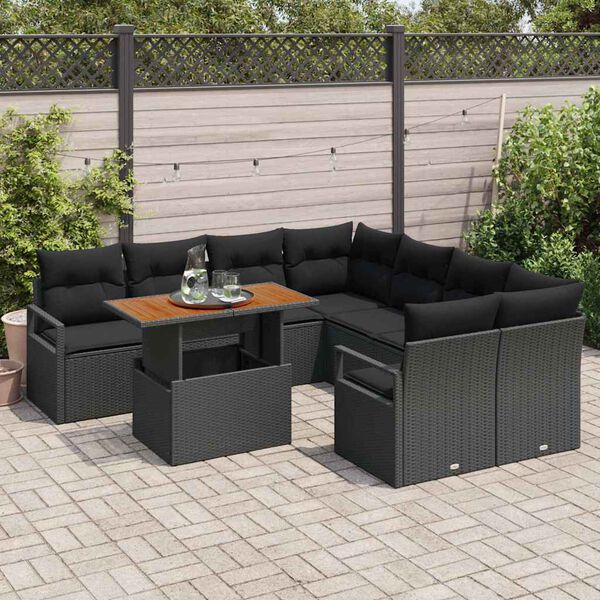 vidaXL Σέτ φαγητού για κήπο 9 pcs Μαύρο και Καφέ 100 x 55 x 73 εκ
