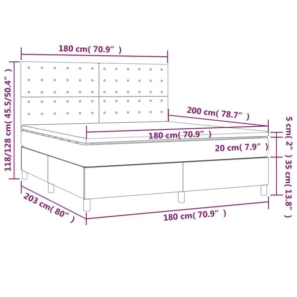vidaXL Κρεβάτι Boxspring Στρώμα&LED Καπουτσίνο 180x200 εκ. Συνθ. Δέρμα