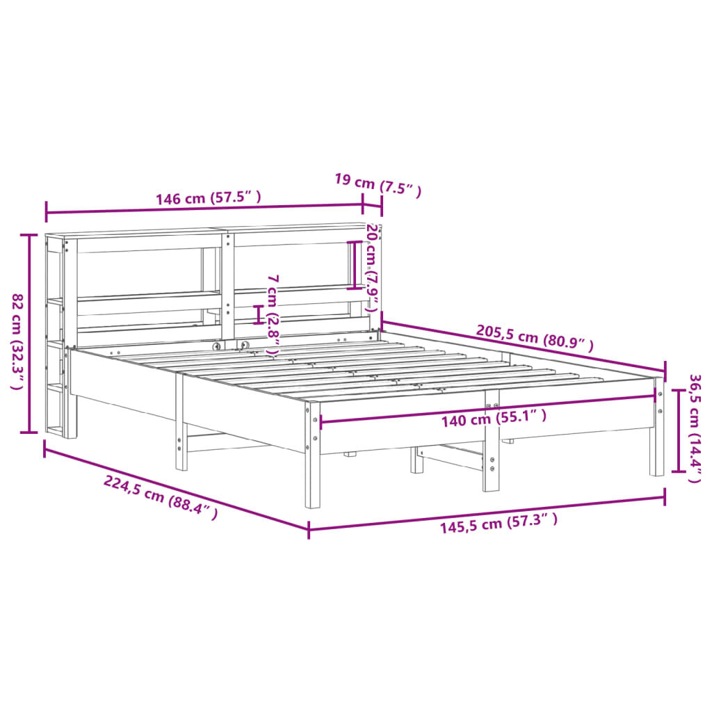 vidaXL Σκελετός Κρεβατιού Χωρίς Στρώμα Καφέ 140x200 Μασίφ Ξύλο Πεύκου