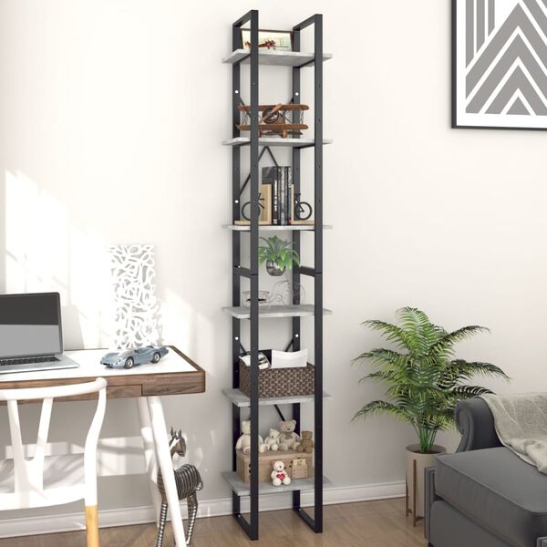 vidaXL Βιβλιοθήκη με 6 Ράφια Γκρι Σκυροδέματος 40x30x210εκ Επεξ. Ξύλο