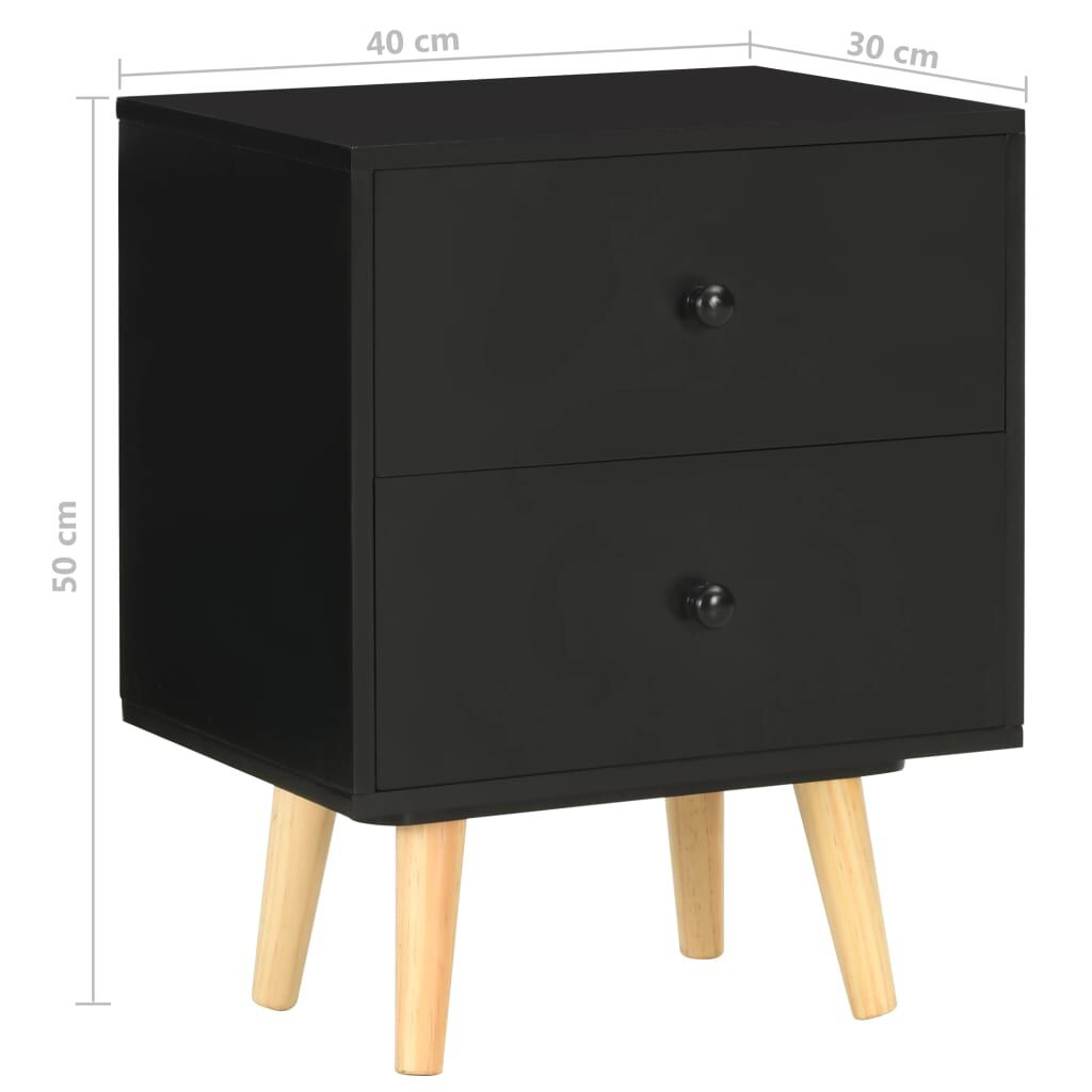 vidaXL Κομοδίνα 2 τεμ. Μαύρα 40 x 30 x 50 εκ. από Μασίφ Ξύλο Πεύκου