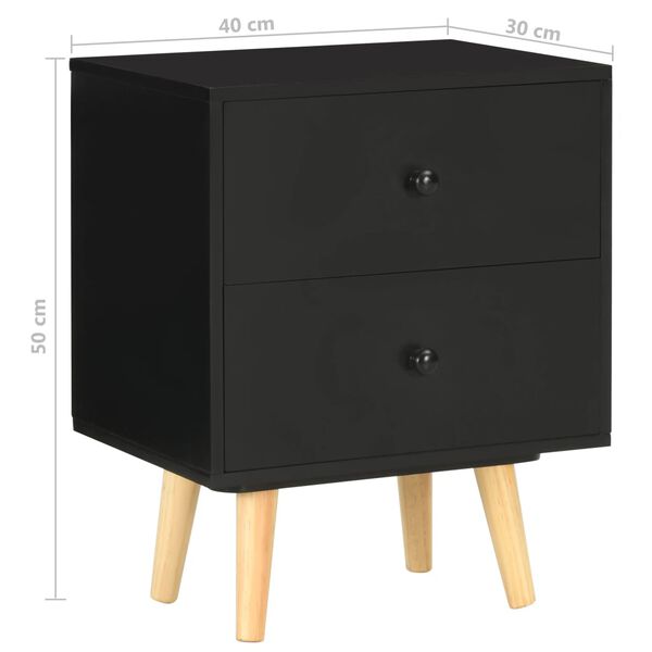 vidaXL Κομοδίνα 2 τεμ. Μαύρα 40 x 30 x 50 εκ. από Μασίφ Ξύλο Πεύκου