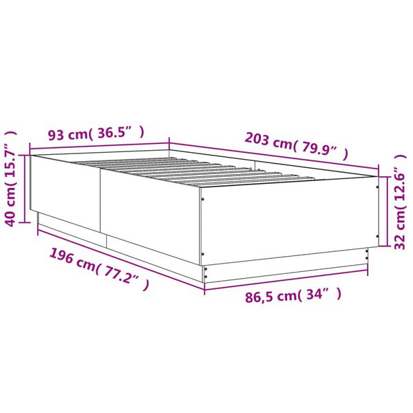 vidaXL Πλαίσιο Κρεβατιού με LED Γκρι Sonoma 90x200 εκ. Επεξεργ. Ξύλο