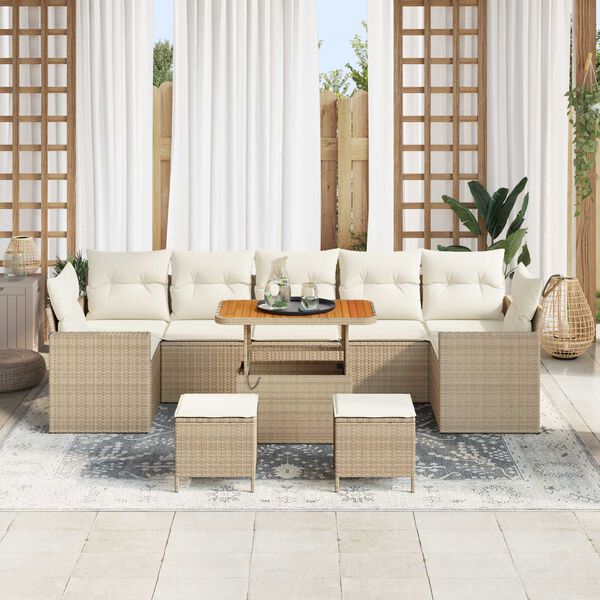 vidaXL Σετ Καναπέ Κήπου 10 pcs Μπεζ συνθετικό ρατάν