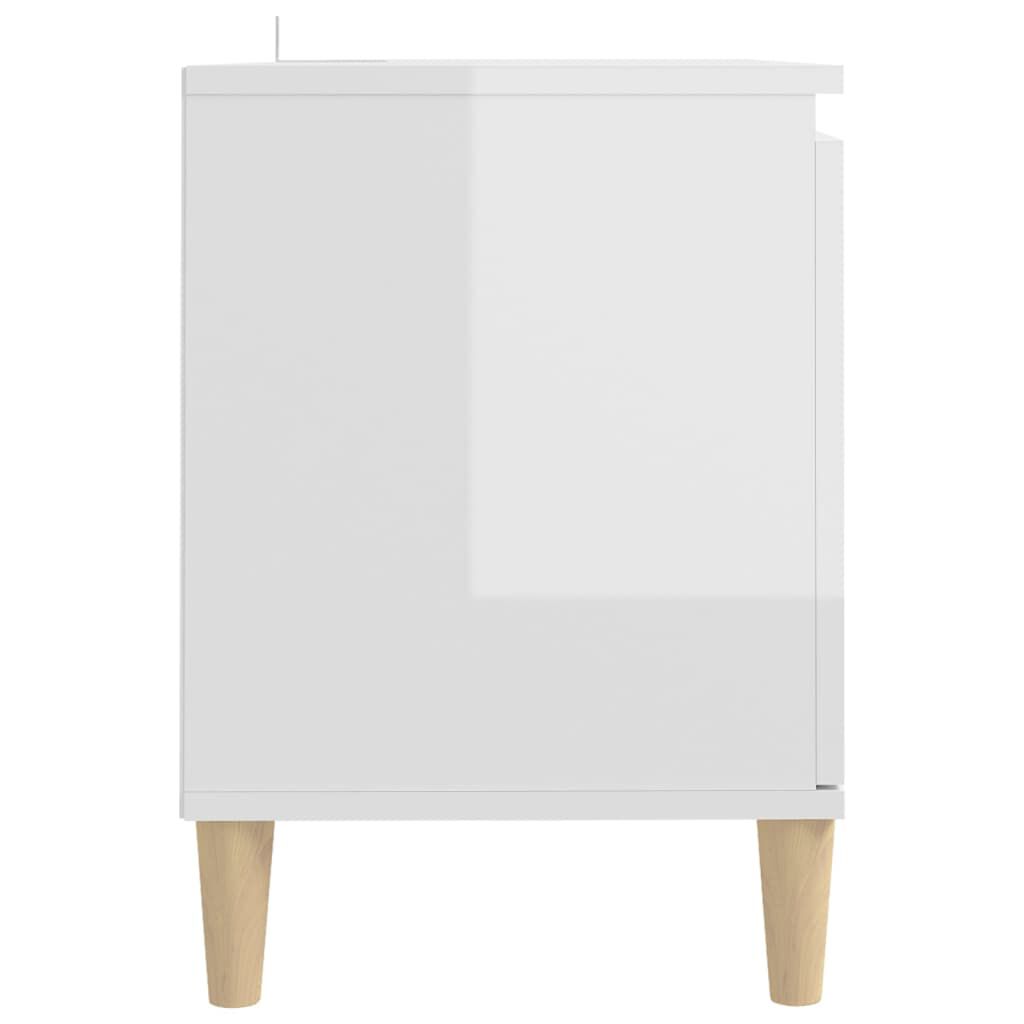 vidaXL Έπιπλο Τηλεόρασης Γυαλ. Λευκό 103,5x35x50 εκ Μασίφ Ξύλινα Πόδια