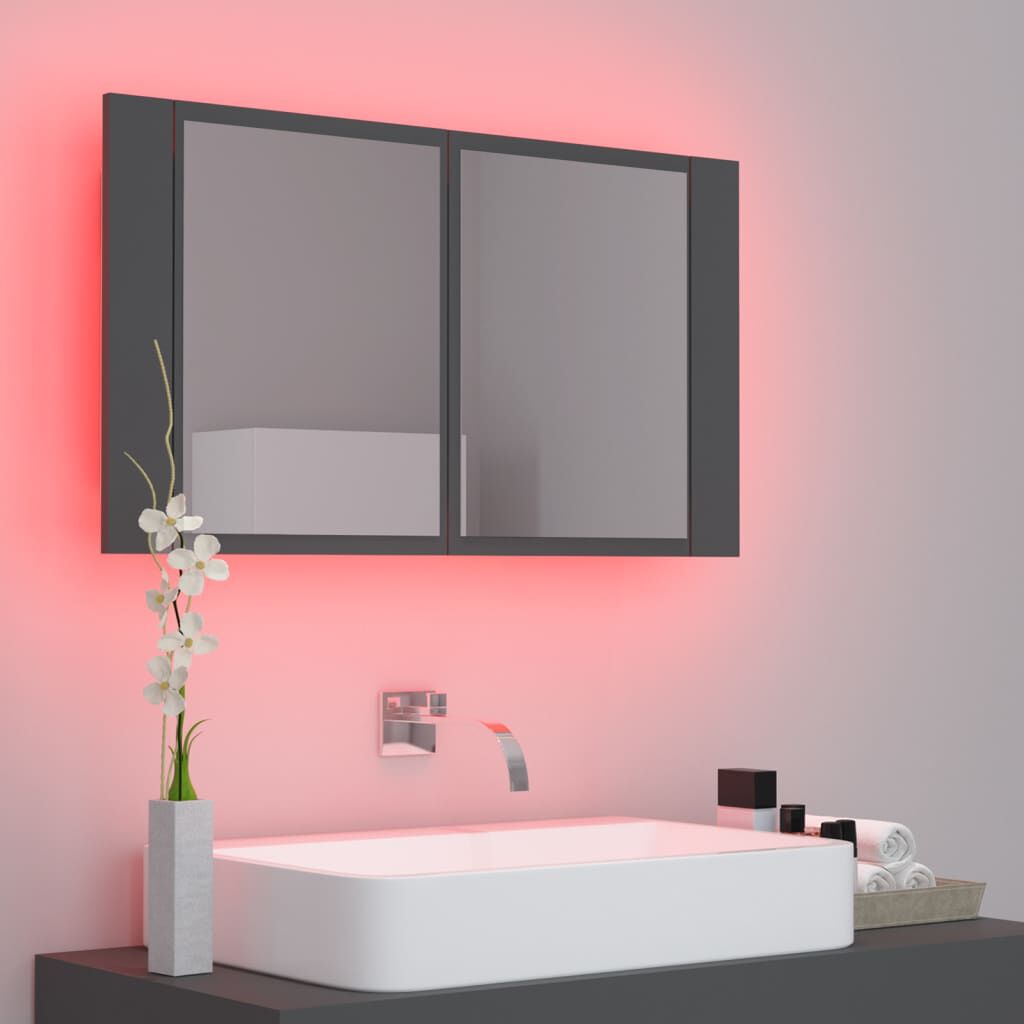 vidaXL Ντουλάπι Μπάνιου με Καθρέφτη και Φωτισμό LED Γκρι Ακρυλικός
