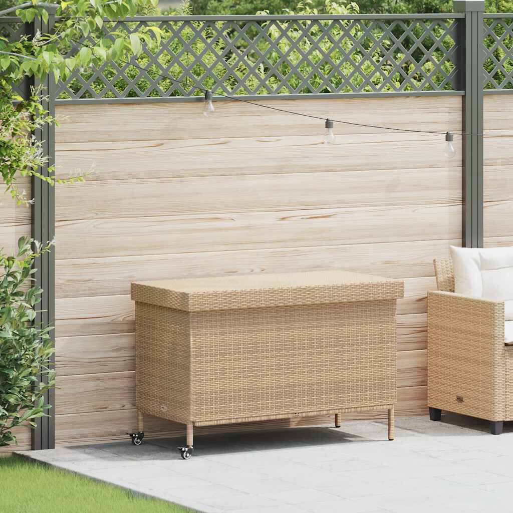 vidaXL Κουτί Αποθήκευσης Κήπου με Ρόδες 110x55x73 εκ. Συνθετικό Ρατάν