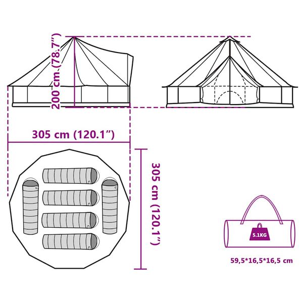 vidaXL Σκηνή Οικογενειακή Tipi 6 Ατόμων Αδιάβροχη Γκρι/Πορτοκαλί