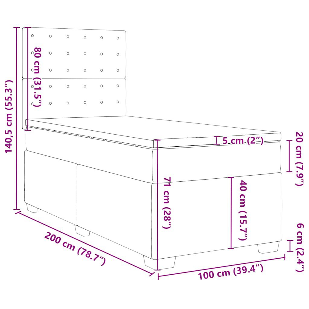 vidaXL Κρεβάτι Boxspring με Στρώμα Ροζ 100x200 εκ. Βελούδινο
