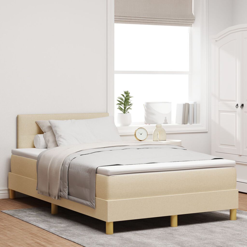 vidaXL Κρεβάτι Box Spring με Στρώμα & LED Κρεμ 120x200 εκ. Ύφασμα