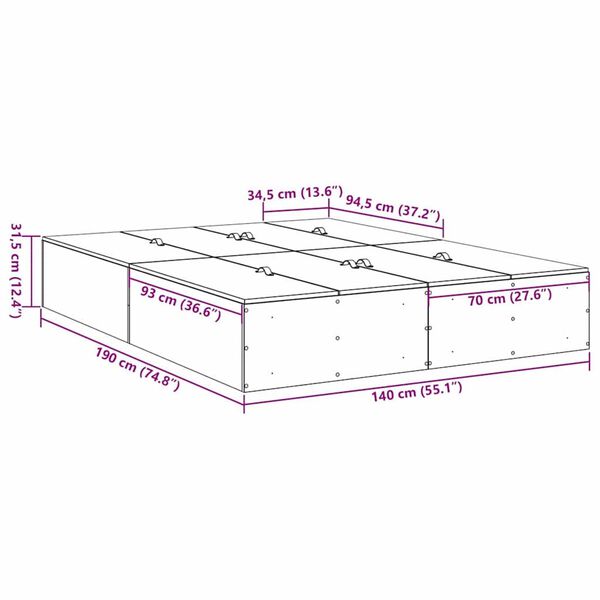 vidaXL Σκελετός Κρεβατιού artisan δρυς 190 x 140 x 31.5 εκ.