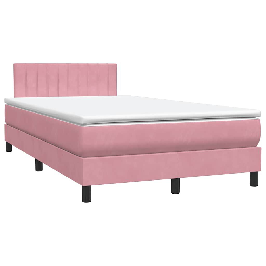 vidaXL Box Spring κρεβάτι με στρώμα ροζ 120x220 cm Βελούδινο
