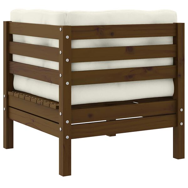 vidaXL Καναπές Κήπου Γωνιακός Καφέ Μελί Μασίφ Ξύλο Πεύκου με Μαξιλάρια