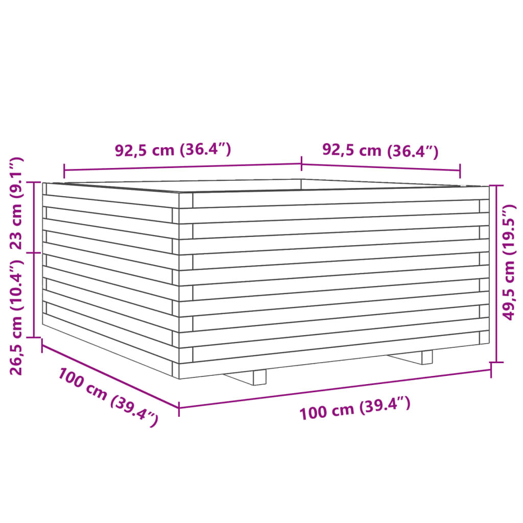 vidaXL Ζαρντινιέρα Κήπου Λευκή 100x100x49,5 εκ. από Μασίφ Ξύλο Πεύκου