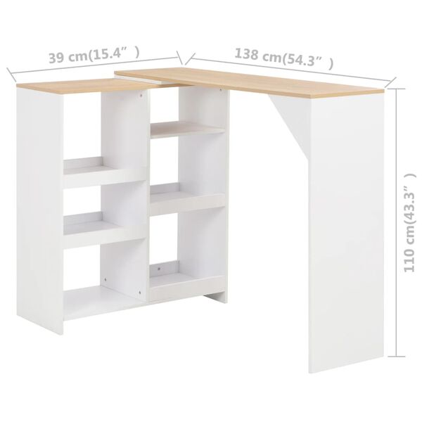 vidaXL Τραπέζι Μπαρ με Κινητό Ράφι Λευκό 138 x 39 x 110 εκ.