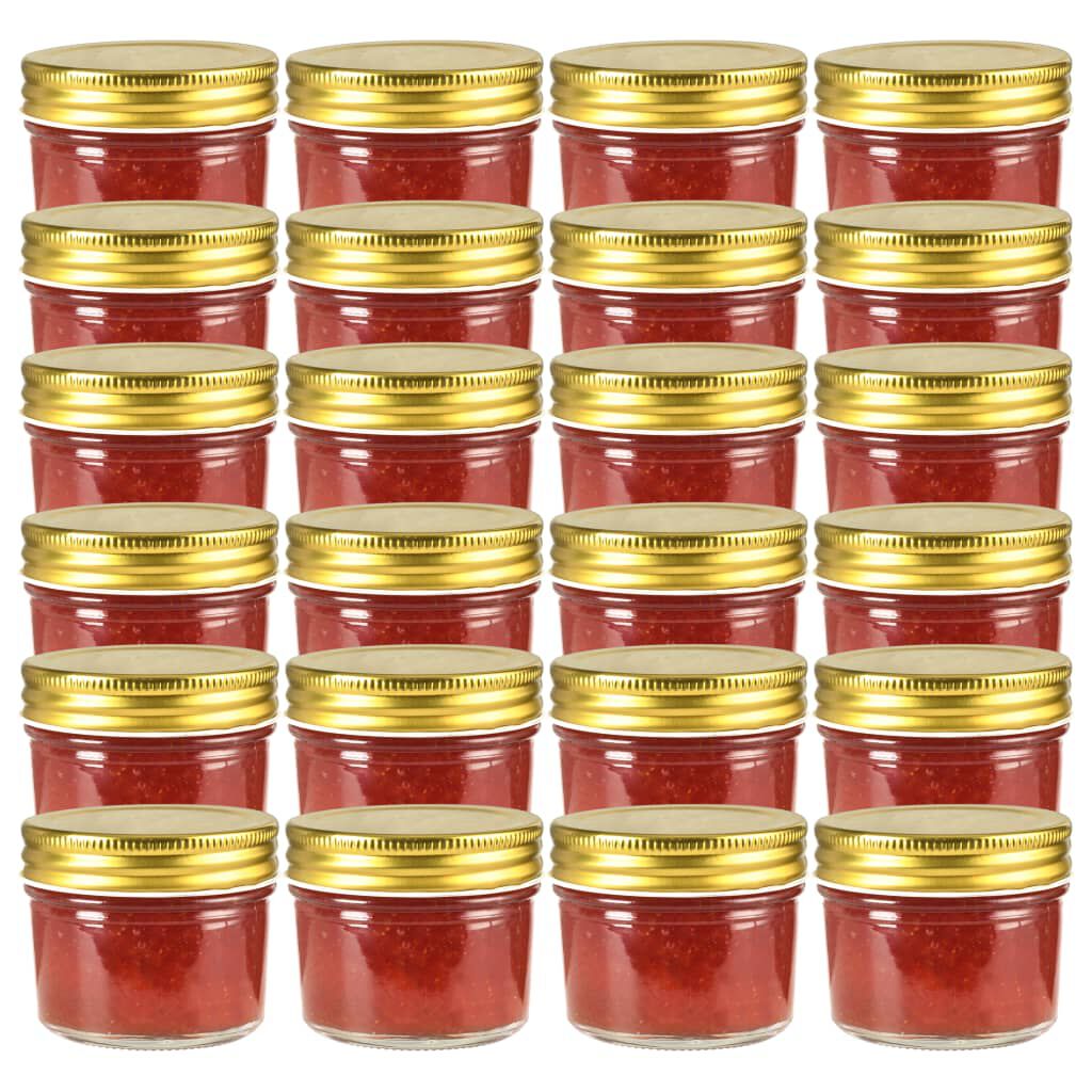 vidaXL Βάζα Μαρμελάδας 24 τεμ. 110 ml Γυάλινα με Χρυσά Καπάκια